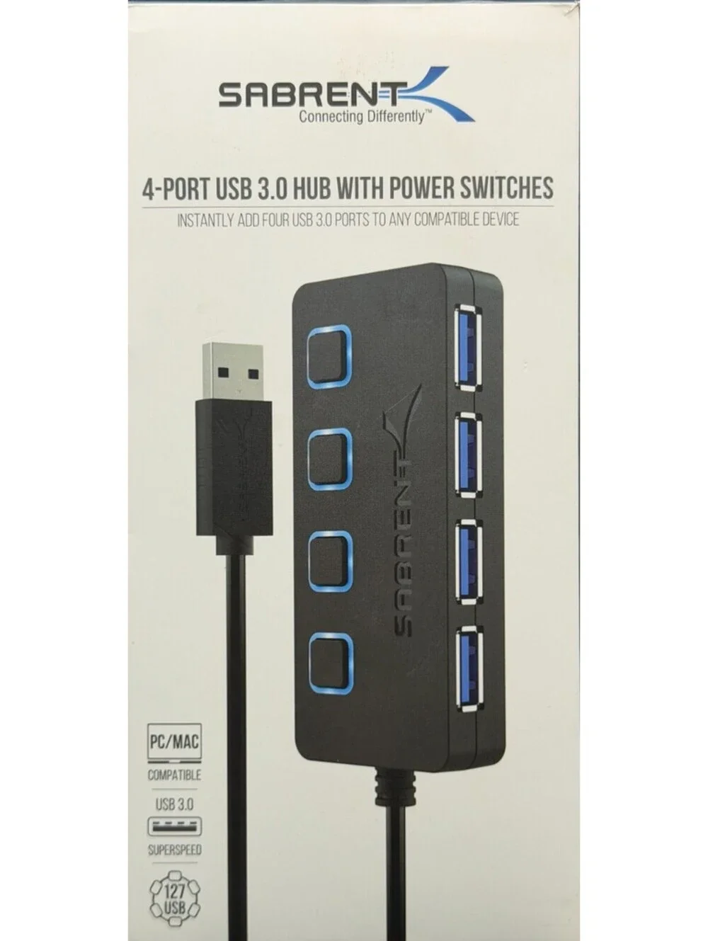 Sabrent 4-Port USB 3.0 Hub with Individual Power Switches & LEDs HB-UM43 PC Mac